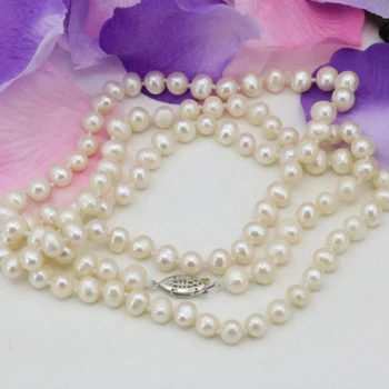 Dabas pērle 7-8mm pērles, baltas krelles sieviešu garās ķēdes piekariņi kaklarota dāvanas vairumtirdzniecības cenu rotaslietu izgatavošana 36inch B3239