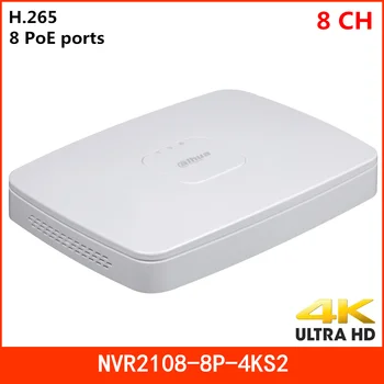 Dahua 8 Kanālu Smart 1U 8 PoE Portiem 4K H. 265 Tīkla Video Ierakstītājs NVR2108-8P-4KS2 Lite 1 HDD līdz 8Mp Izšķirtspēja VRR