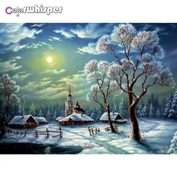 Daimond Krāsošana 5D Pilnu Kvadrātveida/ Apaļā Ziemas Naktī Sniega Ziemassvētku Dimanta Krāsošana Rhinestone Kristāla Cross Stitch Mozaīkas 850DP