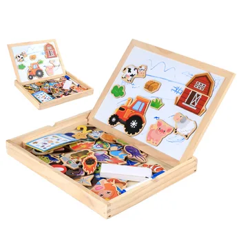 Daudzfunkcionāla Koka Tāfeli Dzīvnieku Magnētisko Puzzle Tāfeles, Tāfeles, Rasēšanas Molberts Valdes Mākslas Rotaļlietas Bērniem Bērniem