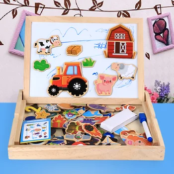 Daudzfunkcionāla Koka Tāfeli Dzīvnieku Magnētisko Puzzle Tāfeles, Tāfeles, Rasēšanas Molberts Valdes Mākslas Rotaļlietas Bērniem Bērniem