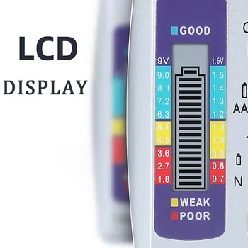 Digitālā Akumulatoru Testeris LCD Displejs ar Universālu Pogu, Šūnas Krāsu Kodēta Mērītājs Norāda, Akumulatora Jaudas Pārbaudi, Diagnostikas Detektors