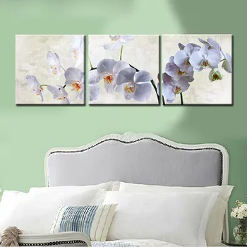 Diy Dimanta Krāsošana Baltā orhideja Pilnu Kvadrātveida, Apaļas Dimanta Urbšanas Izšuvumi ziedi 5D Mozaīkas Triptihs Dāvanu, mājas Dekoru AA2503
