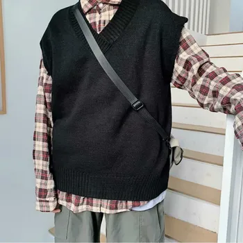 Džemperis Veste Vīriešiem korejiešu Stilā, Modes Atpūtas Vienkāršu V-veida kakla Studentiem Džemperi Zaudēt Cietā Piedurknēm Outwear Visu maču Vintage