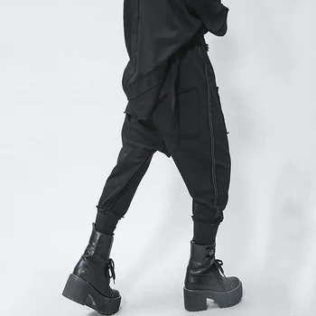[EAM] Augsti Elastīgs Viduklis Black Kabatas Sadalīt Garas Harēma Bikses Jaunas Loose Fit Bikses Sieviešu Modes Jūra Pavasara Rudens ir 2021. 1Z315