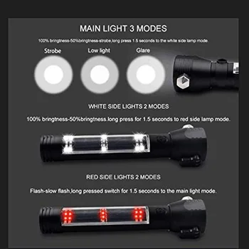 EZK20 Dropshipping LED Lukturīti Saules USB Lādējamu Taktiskās Multi-function Lāpu Auto Avārijas Instruments Kompass