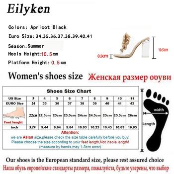 Eilyken 2021. gada Vasaras PVC Čības, augstpapēžu kurpes Sūkņi Modes Ārpus Sieviešu Sandales Slaidi izmēri 35-40 Aprikožu Black