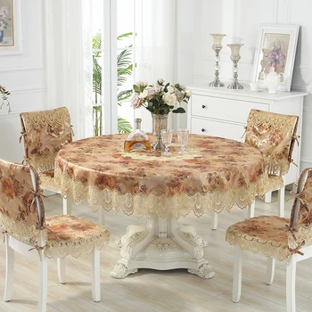 Eiropā luksusa izšūts galdauts, galda pusdienu galda segums apaļā galda audums Tumši brūna ziedu Mežģīnes mērci TV segtu HM167