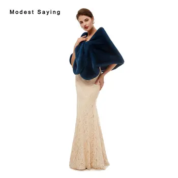 Elegants Tumši Zilā Mākslīgās Kažokādas Kāzu Parausta Plecus 2020. Gadam, Modes Līgavas Šalle Sievietes Puses Boleros Stoles Siltā Ietīšana Kāzu Aksesuāri