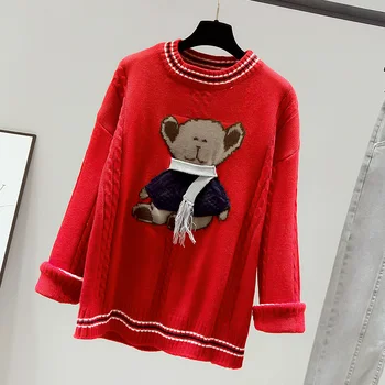 FINEWORDS Kawaii Nest Izšuvumu Vintage Ziemassvētku Džemperis Sievietēm korejas Streetwear Trikotāžas Džemperis Gadījuma Zaudēt Adīt Džemperi