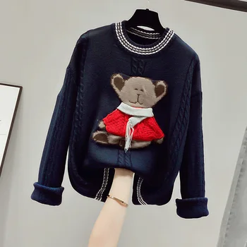 FINEWORDS Kawaii Nest Izšuvumu Vintage Ziemassvētku Džemperis Sievietēm korejas Streetwear Trikotāžas Džemperis Gadījuma Zaudēt Adīt Džemperi