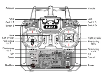 Flysky FS-i6X 2.4 GHz 10CH AFHDS 2A TĀLVADĪBAS Raidītāju Ar IA6 iA6b iA10B Uztvērējs Rc Lidmašīnu Dūkoņa