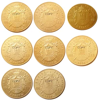Francija 1855 - 1859 A B 8pcs 100 Franku Zelta Pārklājumu Kopēt Rotā Monētas