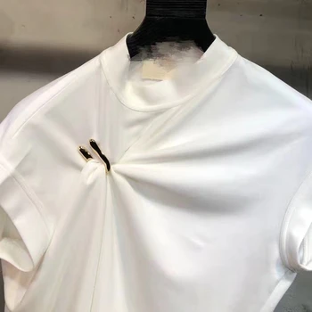 GALCAUR Zelta U-veida Sprādze Apakškrekli Sieviešu O Kakla bez Piedurknēm, Asimetriski Ruched Elegants Veste Sieviešu Modes 2020 Jaunas Drēbes