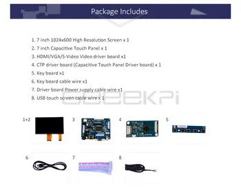 GeeekPi Jaunākās 7 collu 1024*600 Displejs, Capacitive Touch Screen displejs Aveņu Pi 4.B un Visas Platformas PC Bīgls Kaulu Melns