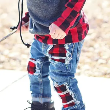 Gudrs Toddler Bērniem, Baby Boy Apģērbs Ar Garām Piedurknēm Uzstādīt Pleds Topi Denim Džinsu Bikses Garās Zeķes Apģērbs, Apģērbu Rudens