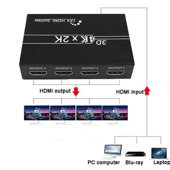 HHD 4K HDMI Splitter 1X4 Ostas 3D UHD 1080p 4K*2K Video HDMI Switch Komutatoru HDMI 1 Ieeja 4 Izejas MEZGLS Repeater Pastiprinātājs