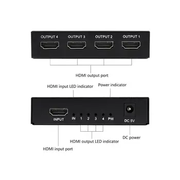 HHD 4K HDMI Splitter 1X4 Ostas 3D UHD 1080p 4K*2K Video HDMI Switch Komutatoru HDMI 1 Ieeja 4 Izejas MEZGLS Repeater Pastiprinātājs