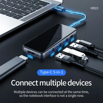 HOCO USB C CENTRMEZGLU, C Tipa, Multi USB 3.0 HUB Adapteri USB Sadalītājs par MacBook Pro iMacPC 3 Doks RJ45 Portu Sadalītājs C Tipa RUMBU