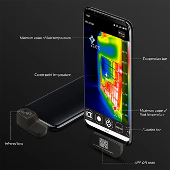 HT-201 Termometrs Daudzfunkciju Skaitītāju Rokas Noteikšanas Mobilā Tālruņa Infrasarkano Melnā Augstu Thermal Imager par Android