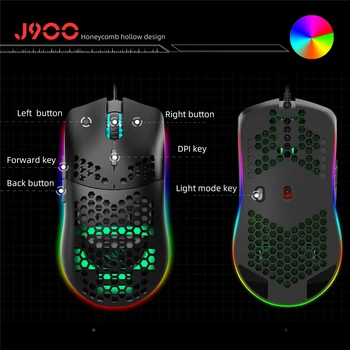 HXSJ J900 USB Vadu Spēļu Pele RGB Spēlētājs Peles ar Sešiem Regulējams DPI Šūnveida Dobi Ergonomisks Dizains Desktop Laptop