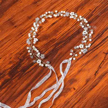 Haimeikang Sieviešu Kāzu Līgavas Baltā Kristāla Krelles, Pērļu Galvassegu Ziedu Hairband Sievietēm Meitenes Pusi Matu Aksesuāri