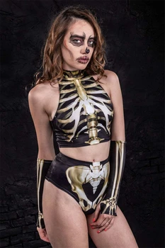 Halloween Tērpi Sievietēm Cosplay Sexy Jumpsuit Dienai Mirusi, Topi, Šorti Komplekts 3D Skeletu Iespiesti Bodysuit Karnevāla Puse