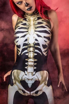 Halloween Tērpi Sievietēm Cosplay Sexy Jumpsuit Dienai Mirusi, Topi, Šorti Komplekts 3D Skeletu Iespiesti Bodysuit Karnevāla Puse