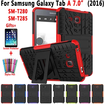 Hibrīda Bruņas Statīvs Silīcija Tablet Case for Samsung Galaxy Tab A6 7.0 2016 T280 T285 SM-T280 SM-T285 Segtu Būtiska Coque