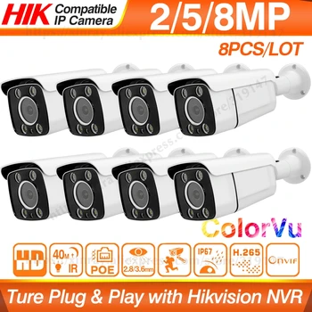 Hikvision Saderīgu 5MP POE IP Kameras Pilna laika Krāsu 8MP Tīkla KĪN ColorVu ONVIF Hikvision Protocl Par Hikvision VRR 8pcs