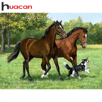 Huacan 5d Dimanta Krāsošana Dzīvnieku Mozaīkas Zirgu Izšuvumi Krustdūrienā Rotājumi Mājās Dimanta Māksla