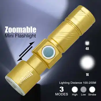 Iebūvēts Akumulators LED Lukturīti, USB Uzlādējams Regulējams Fokuss 3 Režīmi Lanterna Zoomable LED Lukturītis Bike Light + Velosipēdu Klipu