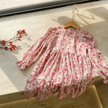 Ir 2021. Jaunu Bērnu Pavasara Dvesma garām Piedurknēm Ziedu Princese Kleitas Toddler Bērnu Modes Gadījuma Svētku Kleitu Bērni kokvilnas Apģērbu