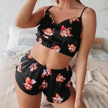 Ir 2021. Jaunu Cute Drukāt Pidžamas Komplekti Smieklīgi Modelis Pidžamu Sieviešu Siksna bez Piedurknēm Sexy Sleepwear Divas Gabals Augstas Kvalitātes
