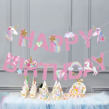Ir 2021. Unicorn Happy Birthday Balonu Vēstuli Vainags Karājas Karoga Partijas Apdare Piegādes Partijas Apdare Dzimšanas Dienas Svinības Dekori