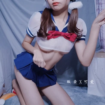 Japāņu Zemeņu Caurspīdīgs Krūšturis, Zeķbikses Apakšveļa Sleepwear Sexy Lolita Meitene Veļas Komplekts Jūrnieks Vienotu Skolas Meiteņu Kostīms