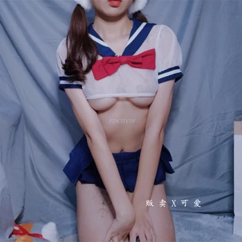 Japāņu Zemeņu Caurspīdīgs Krūšturis, Zeķbikses Apakšveļa Sleepwear Sexy Lolita Meitene Veļas Komplekts Jūrnieks Vienotu Skolas Meiteņu Kostīms