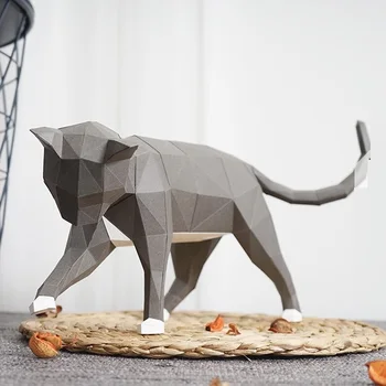 Jauki Kaķis Papīra 3D DIY Materiāls Rokasgrāmata Radošais Mājas Galda Dekori Aksesuāri DIY Roku darbs Ģeometriskā Papīra Skaitļi Amatniecības Projekts