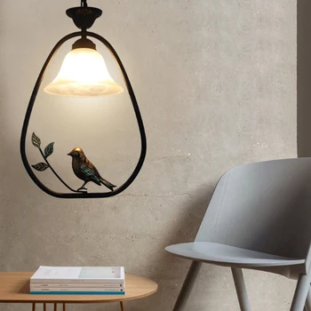 Jaunais Ķīnas dzelzs kulons lampu radošā putnu Ziemeļu koridors, guļamistaba, dekoratīvie stikla abažūrs E27 spuldzes apgaismes spuldzes