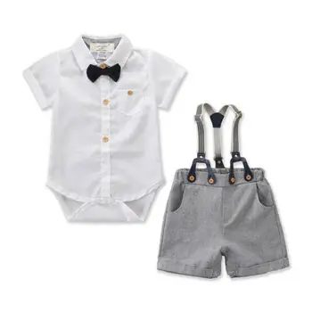 Jaundzimušā Bērna Bērnu Zēniem Bowknot Pogu Džentlmenis Drēbes, Krekls Topi, Bikses, Kombinezoni Ar Krūšdaļu Tērpiem Uzstādīt 2019 Modes Eleganti Komplekti