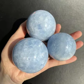 Jaunpienācēji, minerālvielas, pulēta dabīgā zilā celestite kvarca kristāla bumbu sfēru dāvanu