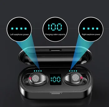 Jaunu F9 Bezvadu V5.0 Bluetooth Austiņas HD Stereo Austiņas Sporta Ūdensizturīgs Austiņas Ar Dual Mic un 2000mAh Akumulators