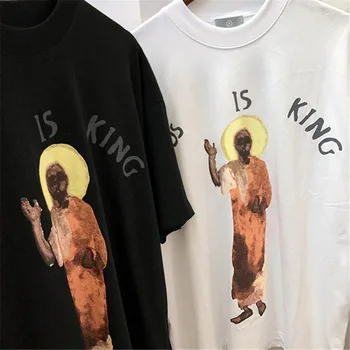 Jēzus Ir Ķēniņš T-krekls Kanye West T-krekli Augstas Kvalitātes Portrets Jēzus Logo Drukāt Jēzus Ir King Tee Lielajam Hip Hop Augšu