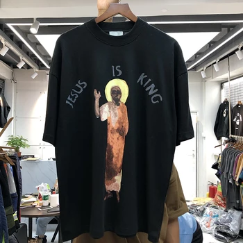 Jēzus Ir Ķēniņš T-krekls Kanye West T-krekli Augstas Kvalitātes Portrets Jēzus Logo Drukāt Jēzus Ir King Tee Lielajam Hip Hop Augšu