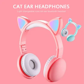 KARSTĀ 6 Krāsas RGB LED Gaismas Kaķu Ausu Austiņas Bluetooth 5.0 Trokšņa Slāpēšanas Pieaugušajiem, Bērniem, Meitene Austiņas Ar Mic IOS Android
