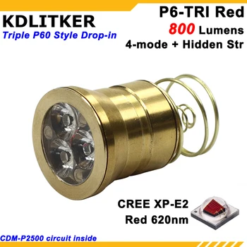 KDLITKER P6-TRI Triple Cree XP-E2 Red 620nm 800 Lm 3 V - 9V 5 Režīmu Krāsu P60 Drop-in Modulis (Dia. 26.5 mm)