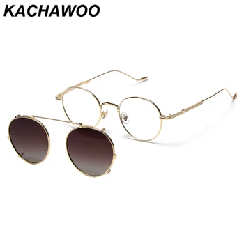 Kachawoo polarizētās saulesbrilles klipu par vīriešu optisko briļļu aksesuāri, sieviešu retro brilles rāmi, pelēka, brūna noņemams objektīvs