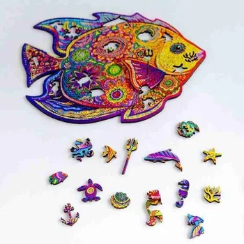 Karikatūra Zivju Koka Rotaļlieta Puzzle Diy Koka Puzle Pieaugušajiem Bērniem Bērniem Interaktīvā Izglītības Ziemassvētku Dāvanas