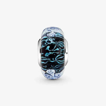 Karstā Pārdošanas 925 Sterling Sudraba Viļņota Tumši Zila Murano Stikla Pērles Okeāna Šarmu Fit Original Pandora Aproce Rokassprādze Rotaslietas Dāvanu