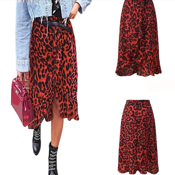 Karstā Vasaras Sexy Sievietes Mežģīnes Up Svārki Modes Augsta Vidukļa Ruffles Zaudēt Slim Ilgi Wrap Svārki Dāmas Leopard Pludmales Apģērbs Sieviešu